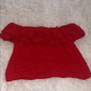 red off the shoulder top